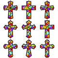 Renbuzhu 48PCS Sunday School VBS Crafts Bulk: Paper Cross Nativity Suncatchers, Jesus Religious Christian Activity DIY Kits Church Decorations, Window Stained Glass Effect Art Supplies - style: religious cross