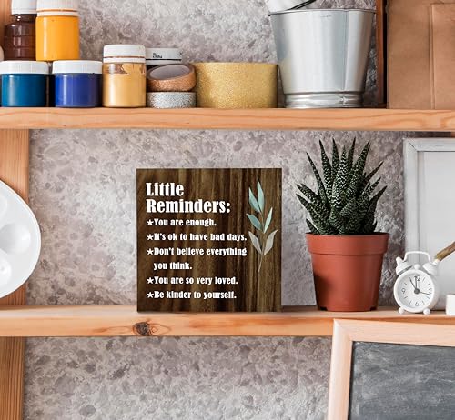 SRADMO Inspirational Little Reminders Wood Box Sign Desk Decor, Inspirational Desk Decor, College Motivational Positive Affirmation Gifts Box Sign For Office Home Dorm Tabletop Shelf Decoration(Brown) - color: blown, size: 5″×5″