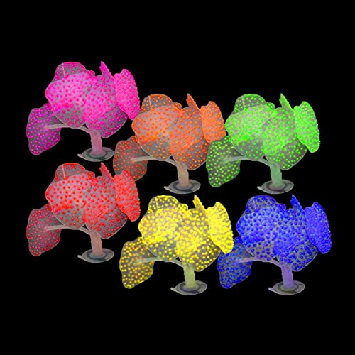 HERCHR 6 Pack Glow Fish Tank Decorations, Silicone Coral Aquarium Decorations Glowing Plants Corals for Aquarium Fish Tank Ornament Glowing Coral Fish Tank Decorations Plants Glow Coral Ornament