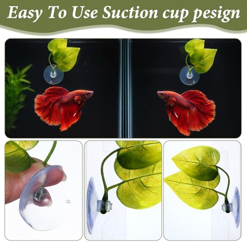 6Pcs Betta Fish Hammock, Beta Hammock Realistic Leaf Design, Fish Hammocks with Strong Suction Cup for Aquarium Decoration and Fishes Resting Spot Placement