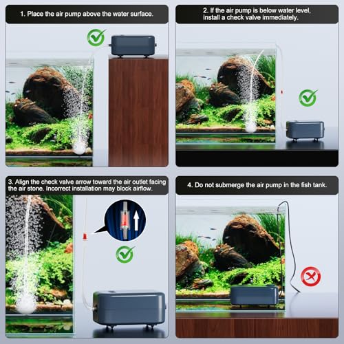Aquarium Air Pump, Dual Outlet Quiet Oxygen Aerator Pump for Fish Tanks, Adjustable Air Valve Complete Bubbler Kit for Small Aquariums - size: Up to 50 Gallons