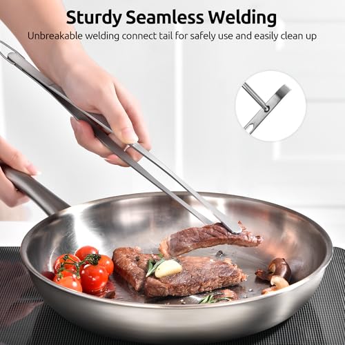 U-Taste 12in Long Kitchen Cooking Tweezer: 18/8 Stainless Steel Food-Grade Metal Food Tong, Flexible Pinching, Seamless-Welding, Sturdy and Non-Slip for Serving, Grilling, Frying, Baking (Round Tip) - size: 12in (round tip)