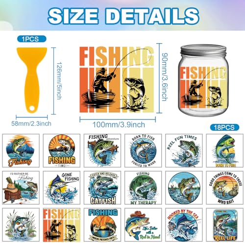 GLOBLELAND 18 Sheets Vintage Fishing Bass Rub on Transfers Sticker for Crafts 3.9x3.6inch Tuna UV DTF Cup Wraps Decals Stickers Marine Fish Transfer Decal for Glass Bottle Decors - style: Fishing Bass