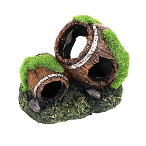NQEUEPN Fish Tank Broken Barrel Decoration, Dual-Barrel Resin Aquarium Decor, Betta Fish Hideout, Brown Rustic Cave