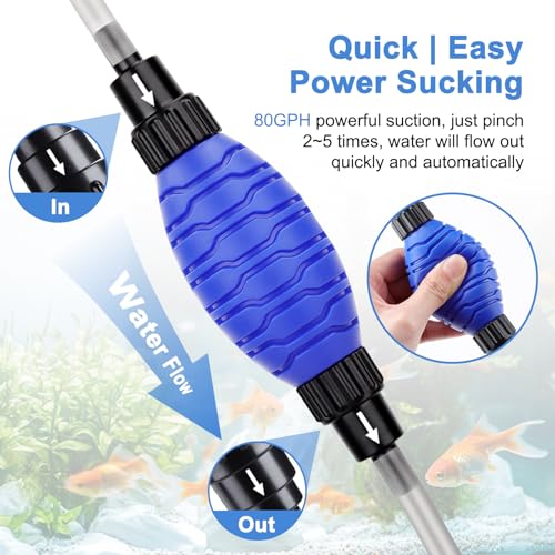 fishkeeper Quick Aquarium Siphon Pump Gravel Cleaner - 256GPH / 80GPH Adjustable Powerful Fish Tank Vacuum Gravel Cleaning Kit for Aquarium Water Changer, Sand Cleaner, Dirt Removal - size: Small