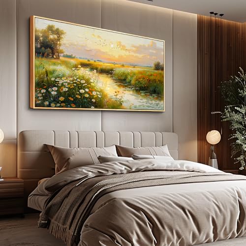 ZUITINGHUA Wood Framed Canvas Wall Art For Living Room Large Wall Decor For Office Bedroom Decorations Pastoral Scenery Picture Water edge Painting Artwork Ready To Hang Home Decor 30x60 In - color: Pastoral Wood Framed 2, size: 60"L x 30"W