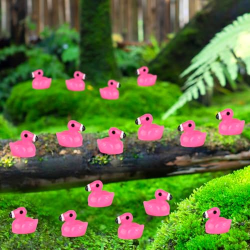 TOUCH TOP 100pcs Mini Flamingo Resin Ducks, Pink Figurine Tiny Animals Set Toy Bulk for Garden Lawn Decor DIY Craft Dollhouse Micro Landscape Fairy Party Gifts - style: Mini Flamingo