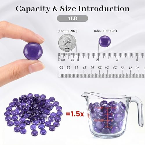 FUTUREPLUSX 1LB Purple Flat Glass Marbles, Purple Vase Filler, Glass Pebbles, Aquarium Rocks Fish Tank Beads for DIY Crafts Table Scatter Decor - color: Purple