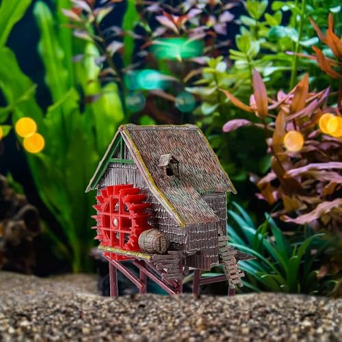 RUIAN Aquarium Decorations Waterwheel Hut (Big Water Truck) Air Action Aerating Fish Tank Ornaments Air Bubbler Movement Decorations