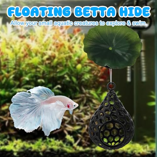Floating Betta Leaf Hammock with Lily Pad – 3D Printed PLA Aquarium Pod Cave – Resting Hideaway for Betta Fish & Shrimp – Calm Floating Shelter – Black Pod with Green Plastic Water Lily - style: Lotus Leaf
