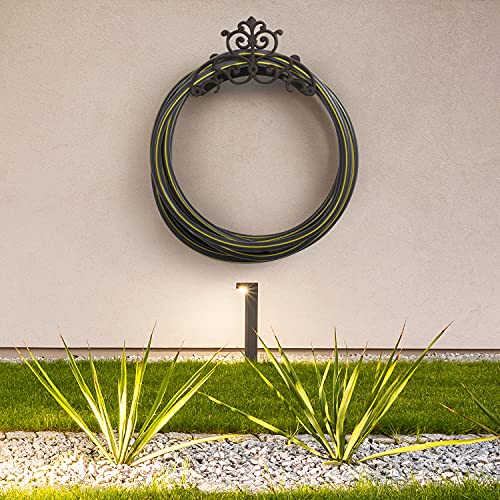 MyGift Brown Heavy Duty Cast Iron Outdoor Garden Hose Hanger Wall Mounted Water Hose Holder Reel with Vintage Scrollwork Design - style: Vintage Scrollwork
