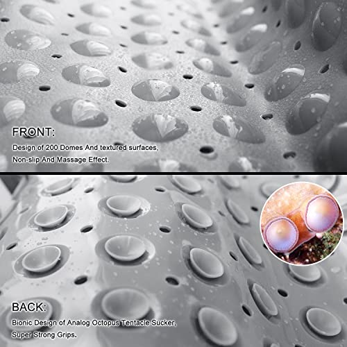 TEESHLY Bathtub Mats for Shower Tub, Extra Long Non-Slip 39 x 16 Inch Bath Mat with Drain Holes and Suction Cups, BathMat for Bathroom with Machine Washable (Opaque Gray) - color: Opaque Gray
