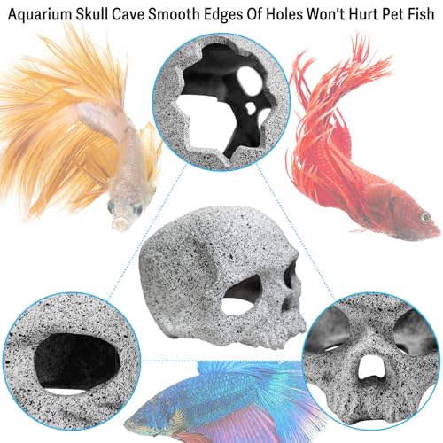 Tfwadmx Aquarium Skull Reptile House Decor Ceramic Head Skeleton Decorations Cave Betta Toys Fish Hideout Stones House for Tank Landscape Decorative Hideout Cave Shelter Shrimp Cichlid Hiding Breeding