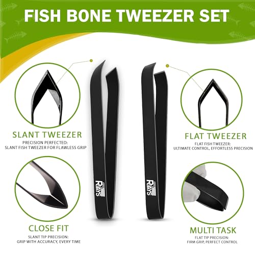 Fish Bone Tweezer Set,4.3" Stainless Steel 2 Piece, Flat and Slant tips Fish bone removal tool. - color: Fish Bone Tweezer Set