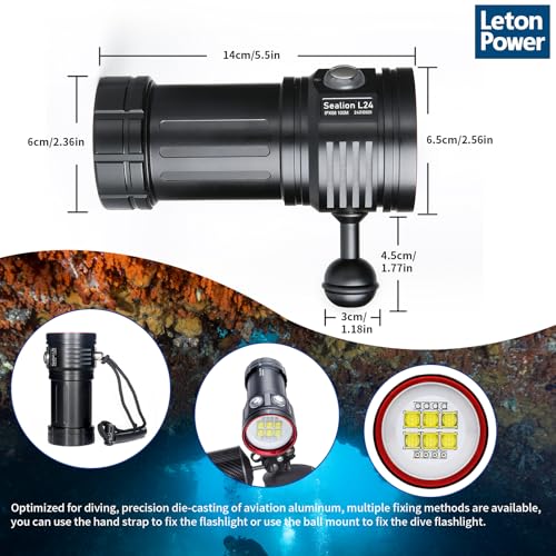 Diving Flashlight, L24 12000Lumens Dive Light,100m Underwater Video Light, Scuba Dive Lights, Underwater flashlights with Type-C Charging for Professional Under Water Sports - color: Sealion L24