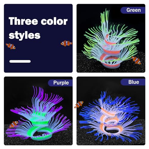 Soft Silica Gel Moves Naturally with Water Flow, Aquarium Decorations Glow in The Dark, Glowing Coral Ornaments for Fish Tank Decorations (Purple, Anemone) - color: Purple