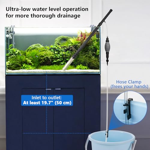 AQQA Gravel Vacuum for Aquarium Siphon - Adjustable Flow Fish Tank Cleaner with Handle, Manual Siphon Pump Water Changer Sand Rock Suction Cleaner, Upgraded Hard Hose with Threaded Connection (S) - size: S for tanks under 17" deep