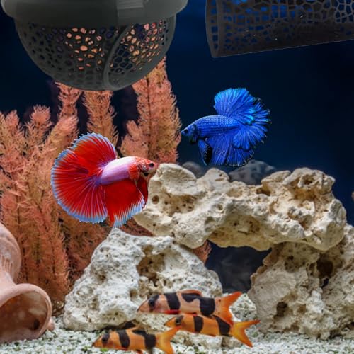 3-Piece Set Fish Tank Decor, Large Black and Small Black Decorations with Lotus, Betta Fish Toys for Aquarium, Beta Hammock for Fish Tank