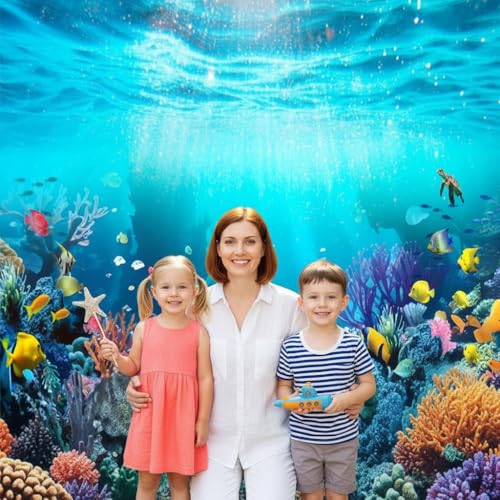 Deep Sea Underwater Backdrop 15x10ft Under The Sea Blue Ocean Sunlight Seabed Aquarium Photography Background, Turtle Tropical Fish Coral Diving Birthday Party Photo Studio Props - color: Blue1, size: 15x10ft