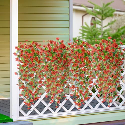 ZFProcess Artificial Hanging Flowers Plants for Outdoor Spring Summer Decoration, 2PCS Faux Silk Daisy UV Resistant Look Real for Outside Home Indoor Planter Porch Garden Yard Decor(Red) - color: A Red