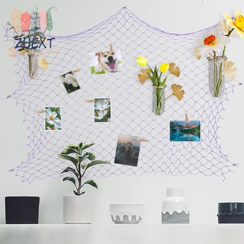 ZUEXT Purple Fishing Net Decorative 80x40 Inch, 2 Pack Large Picture Fish Net, Wall Photo Hanging Fishnet for Nautical Mermaid Pirate Ocean Themed Hawaii Beach Under The Sea Party Decoration - color: Light Purple, size: 80" x 40" - 2 Pack