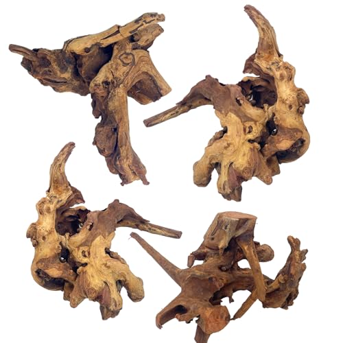 PINVNBY Natural Driftwood for Aquarium Fish Tank Decorations Assorted Branches Bearded Dragon Tank Accessories Terrarium Decor (6.5-12 inches/4 Pack) - size: M:Mopani Driftwood (6.5 - 12 inches/4 Pack)