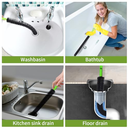 2 Pcs 17” Flexible Sink Drain Cleaner Brush Long Pipe Cleaner Brush for Cleaning Home Kitchen Sink Buthtub Snake Tube Hair Drain Clog Remover Brush for Shower and Tub Hair Clogs Bendable Sewer Drain