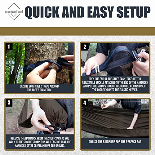 Onewind 11ft Camping Hammock with Mosquito Net and Adjustable Ridgeline, Lightweight Portable Double Hammock with Tree Straps and Bug Net, Ideal for Camping, Hiking, Backpacking, Coyote Brown - color: Brown, size: 11' x 64"
