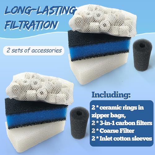 PurifyLogix 2 Sets of Upgraded Three-Stage Filtration Fish Tank Filter for Fluval AC 50 Power Filter, 2 Set of Replacement Maintenance Kit for Fish Tank Filter for 20- to 50-Gallon Aquariums