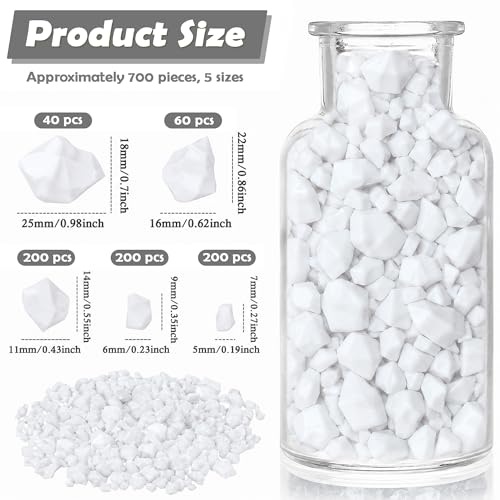 700 Pcs Fake Ice White Rocks Acrylic Plastic Vase Fillers Crushed Gems 5 Sizes for DIY Wedding Centerpiece Table Scatter Decoration Photography Props Display Decoration - color: White
