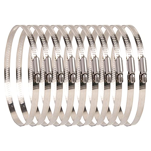 Quickun 10Pcs 8" Stainless Steel Hose Clamp Worm Gear Clamps Adjustable 7.64"-8.5"(194-216mm) Range, Fuel Line Clamp for Water Pipe, Hose Clips, Automative and Mechanical Application - size: 7.64"-8.50"