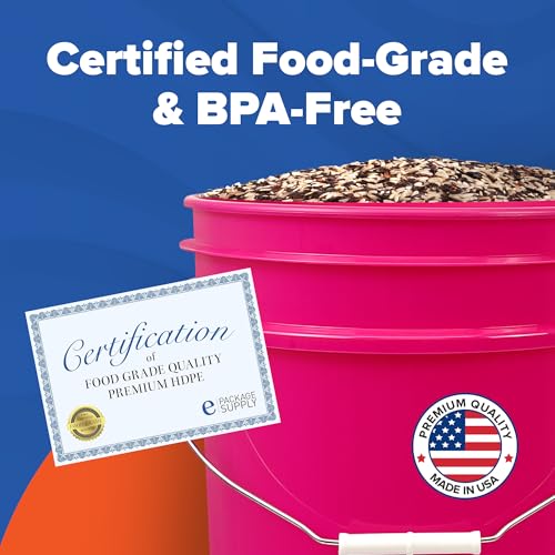ePackageSupply 5 Gallon Plastic Bucket with Airtight Lid | Made in USA | Food Grade Bucket | BPA-Free | Heavy Duty 90 Mil All Purpose Pail | One 12" Rubber Mallet & One Lid Opener Included | 3 Pack - color: Pink, size: 3 Packs