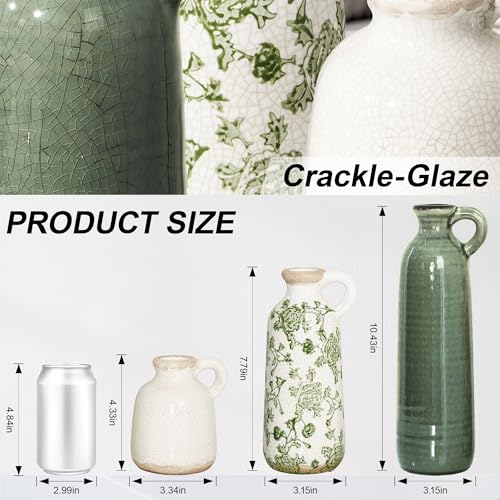 Ceramic Vase Set, 3Pcs Flower Vases for Modern Boho Farmhouse Decor, Decorative Vases for Pampas Grass & Dried Flowers, Distressed Finish - color: A