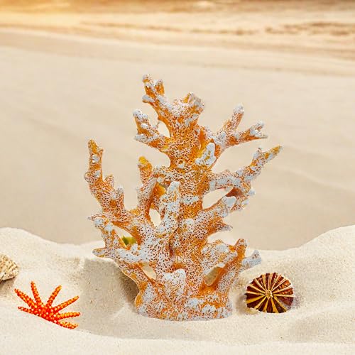 Etlemonde Beach Coastal Decor Coral Reef Home Decor Coral Statue Sculpture Home,Desk,Bathroom,Desktop Shelf Statue,Marine Themed Gifts (Golden Orange Coral) - color: Golden Orange Coral