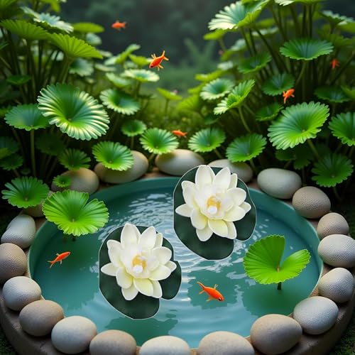1PCS Artificial Floating Foam Lotus Flower with Water Lilys Pad Ornanments, Fish Tank Aquarium Lifelikes Fake Lotus Flowers for Patio Pond Pool Home Garden Wedding Party Special Event Decoration