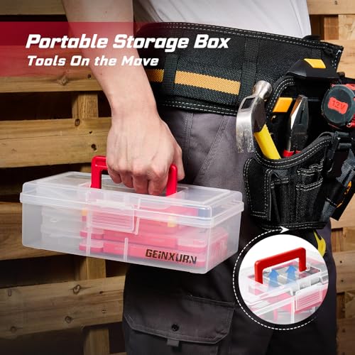 Geinxurn Plastic Tools Box Set, 7Pieces Red Transparent Portable Storage Case for Various Tools and Small Parts Accessories Storage Organizer - style: Rdbox-Mixed