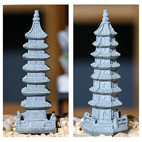 Saihisday 3PCS Mini Pagoda Sandstone Sculpture, Chinese Zen Pagoda Figurines for Garden, Office Home Desktop Decor - size: Hexagon Pagoda Statue