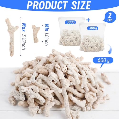 1.32lb/600g Crushed Coral for Freshwater Aquarium, Natural Fish Tank Coral Stone with Mesh Bag, Aquarium Bio Filter Media Bag Reusable Aquarium Filter to Stabilize Water and Raise PH
