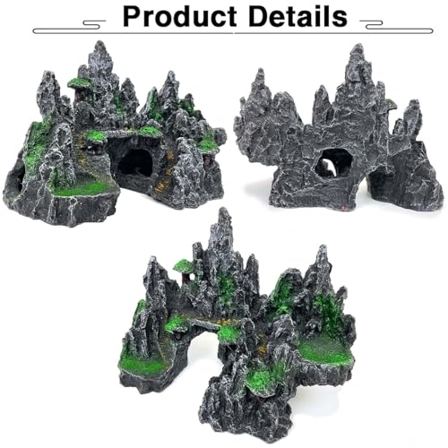 Fish Tank Mountain Decoration,Aquarium Accessories - Aquarium Decor for Betta N Goldfish Hideouts Cave Hide Ornament for 10-50 Gal,Aquarium Mountain Landscape shelter for Hide N Play(10.4" L)