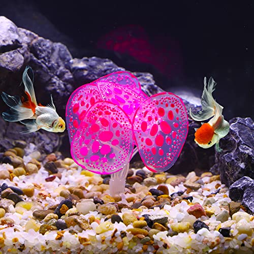 VOCOSTE Soft Silicone Glowing Aquarium Simulation Coral with Sucker, Fluorescence Aquatic Artificial Water Plants for Fish Tank Decoration, Pink - color: Pink