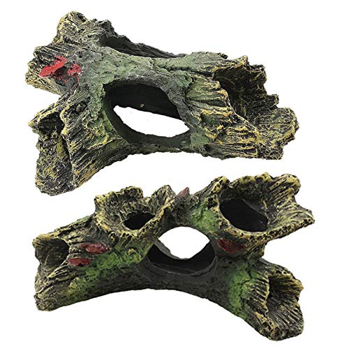 DoubleWood 2 PCS Decaying Trunk Betta Fish Driftwood Resin Crafts Ornament with Holes & Aquarium Caves Fish Tank Wood Decor - size: 2 Pcs