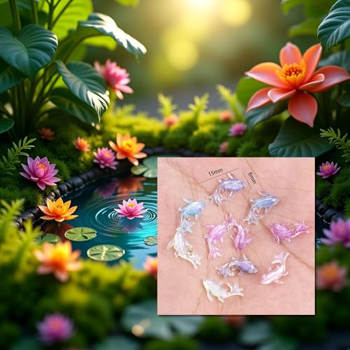 200Pcs Multicolour Cute Mini Shiny Miniature Resin Goldfish Figurines, DIY Terrarium Crafts Ornament Accessories, Mini Gardens Decor, Fairy Garden Accessories Ornament, Garden Sculptures and Statues
