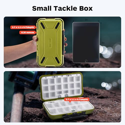 Goture Upgrade Small Tackle Box, Waterproof Fishing Lure Boxes, Fishing Bait Storage Lure Case Bait Plastic Containers Green - color: Upgrade Green(Size: 7.8'' L X 4.2'' W X 1.8'' H)