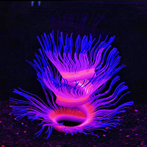 Soft Silica Gel Moves Naturally with Water Flow, Aquarium Decorations Glow in The Dark, Glowing Coral Ornaments for Fish Tank Decorations (Blue, Anemone) - color: Blue