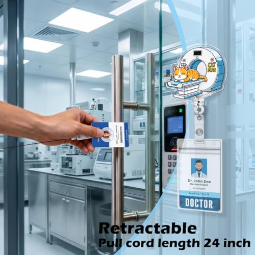 Cat Scan Badge Reel, Funny Radiology Badge Holder Retractable ID Clip for Nurses X-Ray Pediatric Emergency ER ED RT(R) CT Radiologists Orthopedics Nursing Student Veterinary - color: Cat Scan