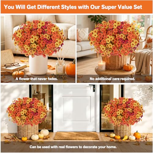 Artificial Flowers for Outdoor,Silk Flowers No Fade Fake Plastic Flowers Faux Plants for Outdoors Outside Front Porch Hanging Planter Window Box Garden Home Decoration,13 Pack(Autumn Colors) - color: Autumn, size: Artificial Flowers(13 Pcs)