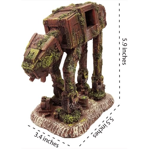 SLOCME Aquarium At-At Imperial Walker Decorations - Fish Tank Resin Robot Tropical Betta Fish Hide Cave Ornament