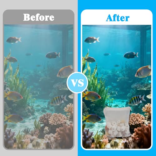 Aquarium Filter Media, 12 in 1 Bio Balls Ceramic Rings Set with Zippered Mesh Bag, Durable Freshwater Marine Biological Filter Media for Fish Tank, Pond, Canister (1.1lb, 500g)