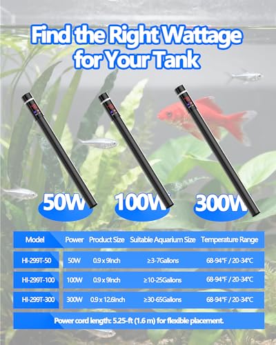 50W Titanium Aquarium Heater with LED Digital Display & External Controller – Submersible Fish Tank Heater, Precise ±1.8℉, IP68 Waterproof, for 3-7 Gallon Freshwater & Saltwater Tanks - size: 50W