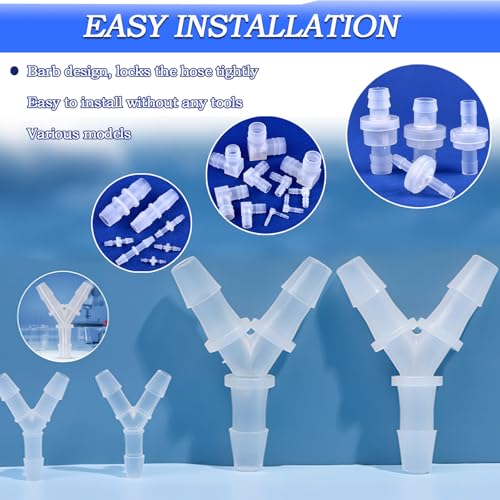 36Pcs Check Valves kit, 16-Size Plastic Hose Barb Fittings Assortment and Check valve, L Fitting, Y Fitting, one way valve for liquid, Gas, oils tubing (1/4", 5/16", 3/8", 1/2")